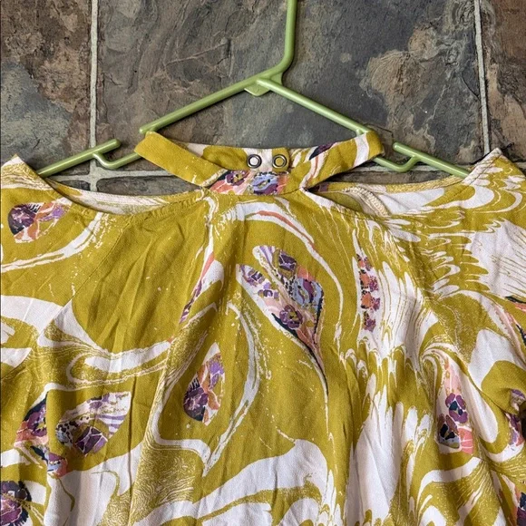 Free People Chartreuse Floral Off-Shoulder Blouse - Picture 3 of 9